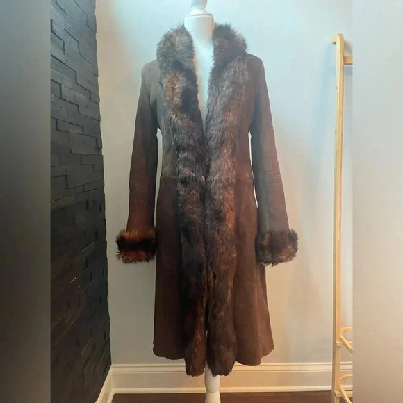 Ralph Lauren Collection Purple Label Shearling Fur Coat Brown Leather Suede 8 M - Picture 6 of 15